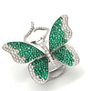 Monarch 18K White Gold Butterfly Ring - White Diamonds & Emerald