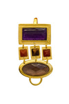 Bijeux Triplet Pendant In Light Amethyst Rectangle, Smokey Topaz Oval, Tigers Eye Square and Red Carnelian Square