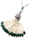 Emerald Top Hat Tassel 18K White Gold Necklace